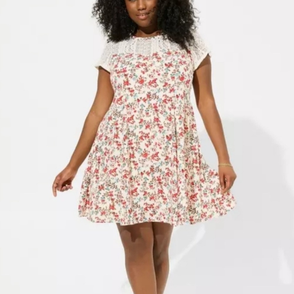 Torrid floral washable gauze lace yoke trapeze dress Size 2 (2X 18/20)